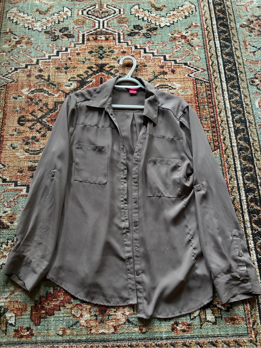 Women’s Taupe Button-Front Blouse